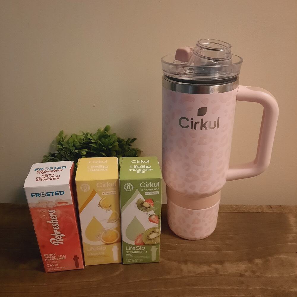 Cirkul 32oz Travel StrawSip Tumbler Azalea Pink Lepord Bunble W/3 Sips
